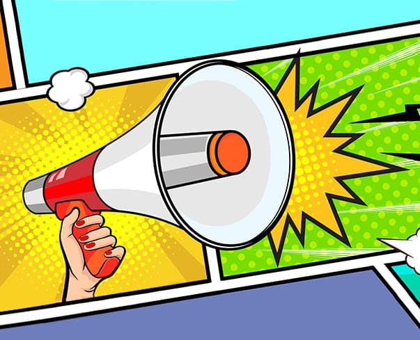 tecknad megafon i pop-art-stil