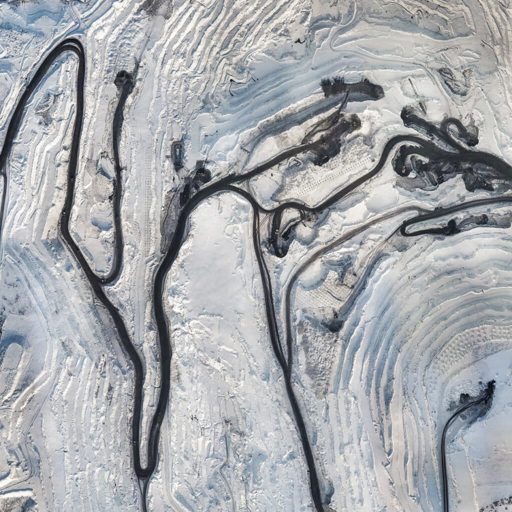 Ett dagbrott på vintern sett från ovan