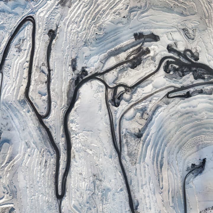 Ett dagbrott på vintern sett från ovan